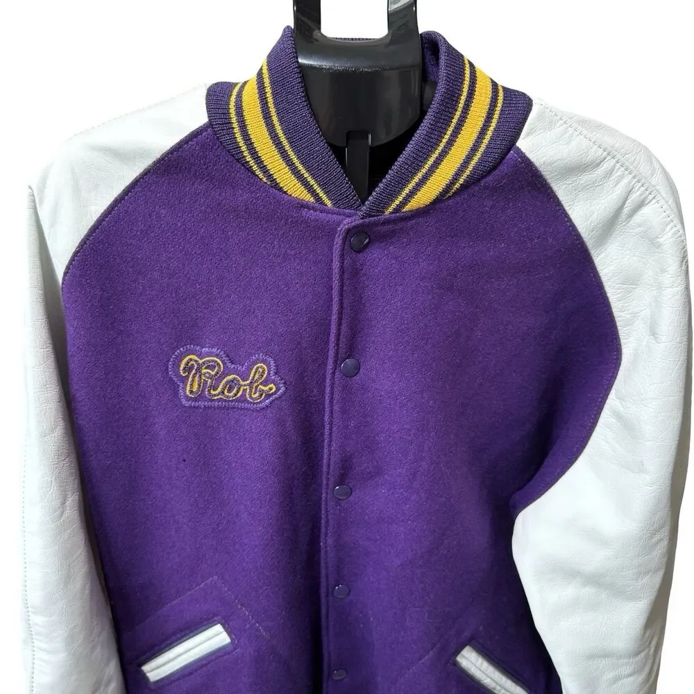 Vintage 2003 Letterman Jacket Varsity Purple Wool Leather Size 50 Jaguars